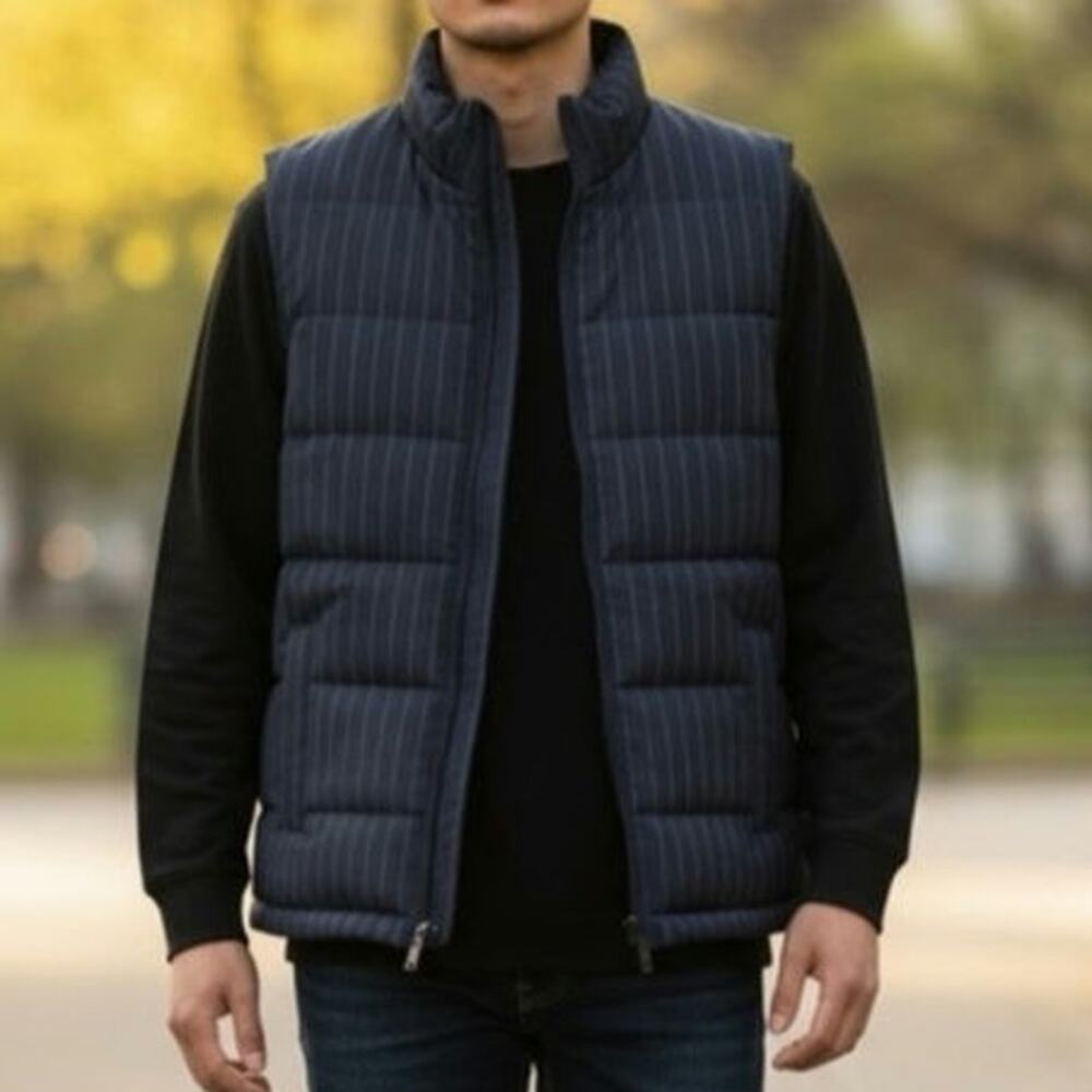 Stafford Classic Fit Pinstripe Puffer Vest. Medium